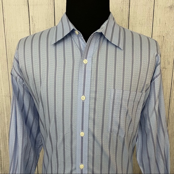 Johnston & Murphy Other - Johnston & Murphy Men's XXL Blue Striped Contrast Cuff Button-Front Shirt
